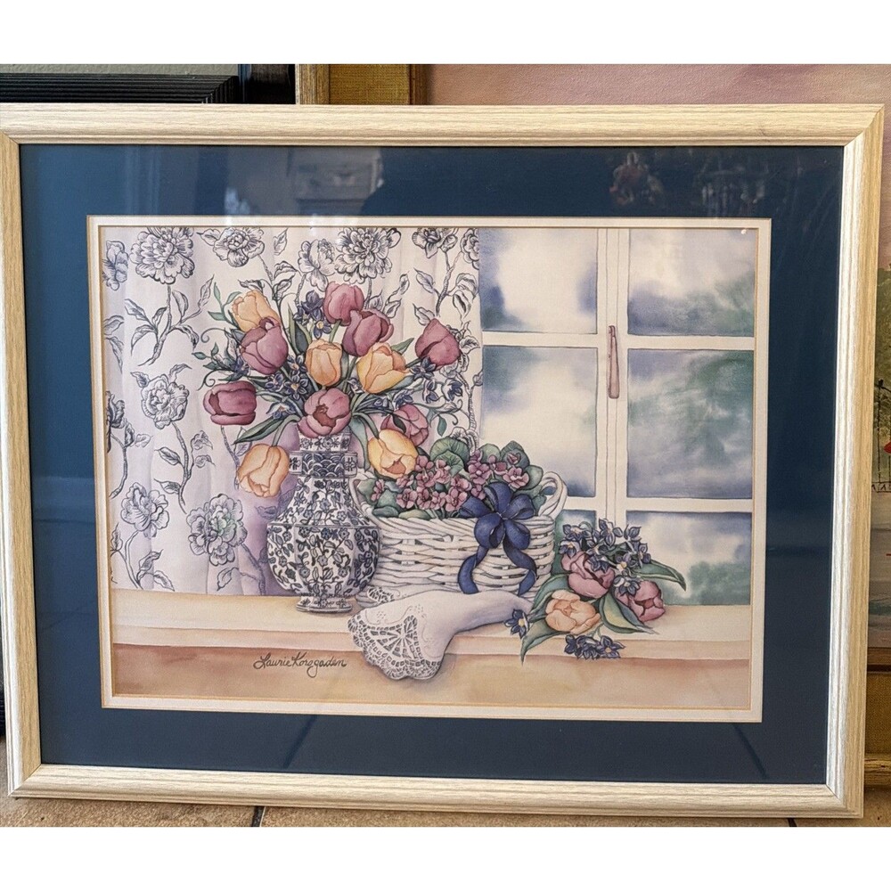 Laurie Korogaden framed floral watercolor-style art print  Framed 18x22inch